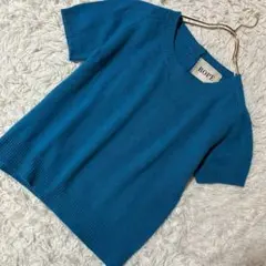 ［良品］ROPÉ 半袖ニット ブルー M アンゴラ混