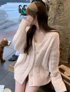 SHEIN Vネックピンクセーター M