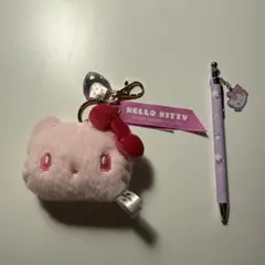 USJ ハローキティ　キーチェーン　ピンク+ボールペン