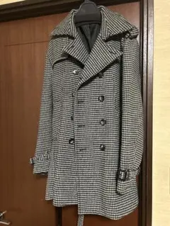 美品✨カシミヤ混 メンズビギ ベルト付 トレンチ コート 千鳥柄 L