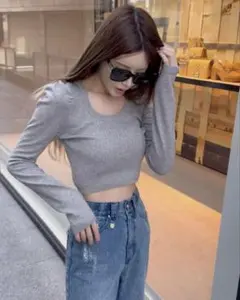Rady リブニットトップスグレー