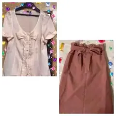 【週末セール】ミッシュマッシュ　ピンク色ブラウスとピンクタイトスカートセット