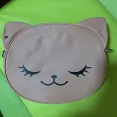 猫型 ポーチ スキンカラーピンクショルダーフック付き新品未使用猫好きな方！