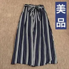 CECILMcBEE ガウチョパンツ マキシ丈 ストライプ柄 ネイビー M