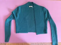 ターコイズ リブ編み カーディガン 長袖