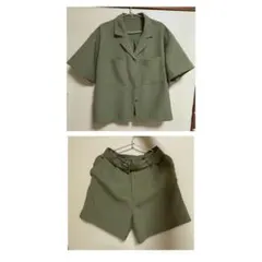 緑 セットアップ ショートパンツ
