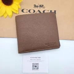 COACH 折り財布 新品 ブラウン 最新作 ペブルレザー メンズ