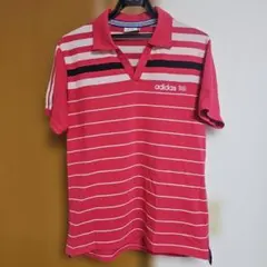 adidas ポロシャツ L ピンクストライプ