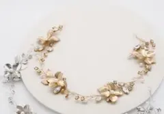 ウェディングヘッドドレス パールとフラワー ゴールド 結婚式 前撮り 卒業式