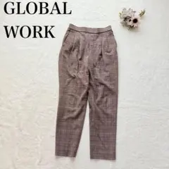 【グローバルワーク】テーパードパンツ（M）グレンチェック ウエストゴム ズボン