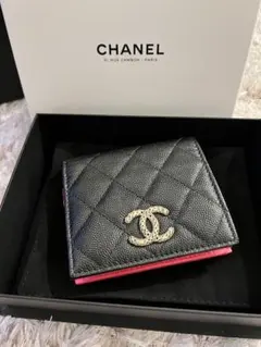 Ｒ様専用！シャネルCHANEL 二つ折り財布　黒ピンクキャビアスキン