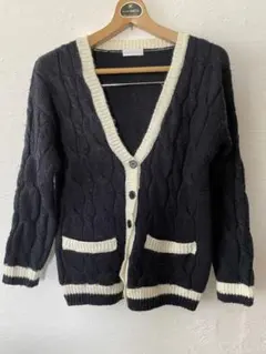 ケーブル編みカーディガン ネイビー