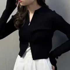 INGNI イング 襟付フロントジップニットカーディガン リブニット　韓国