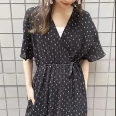 【Kastane】カスタネ 花柄カシュクールワンピース 楊柳 ブラック