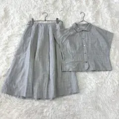 LAIFU リネン混セットアップ 襟付きシャツ スカート 日本製 E9384