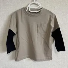 【タグ付き新品】90センチ 重ね着風長袖Tシャツ ベージュ×ブラック