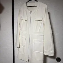 ホワイト ロングコート ジップアップ