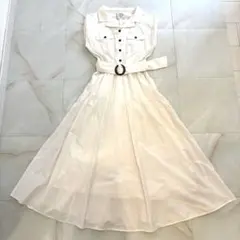 Noela ワンピース ノースリーブ ベルト付 白 フレア ロング レディース