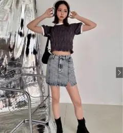 GRL 中町綾 インパン裏地付きスリットデニムミニスカート