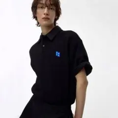 新品未使用！ader error アーダーエラーブラック ポロシャツ 青ロゴ