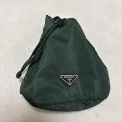 PRADA プラダ ポーチ 巾着型 テスートナイロン グリーン 三角ロゴプレート