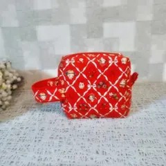 格子リボン柄ボックスポーチ　キルトゲイト生地使用　女の子　果物　フルーツ