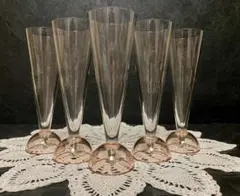 昭和レトロ　足付きピンクグラス　5客セット