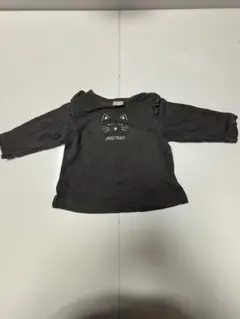 petit main猫の顔刺繍 ダークグレー 長袖カットソー