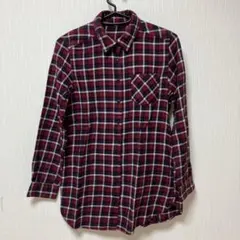 チュニック丈チェックシャツ　ネルシャツ　レッドホワイトミックス