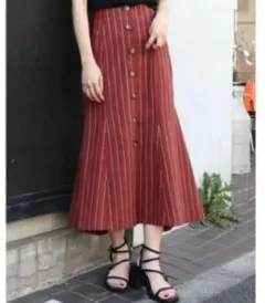 MURUA　ムルーア　イレヘム　マーメイドスカート　ロング　ストライプ　ブラウン