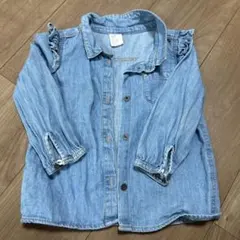 H&M デニムブルー フリル付きシャツ 12-18M
