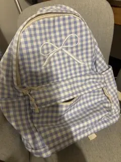 水色チェック柄リュック 少し小さめ