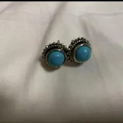 ターコイズ シルバー 丸型ピアス　インディアンジュエリー　アクセサリー　ピアス