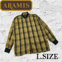 v20【ARAMIS アラミス】長袖シャツ チェック柄 イエロー ブラック L寸のサムネイル