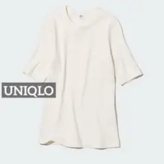 k0766 UNIQLO リブクルーネックT（5分袖） ホワイト
