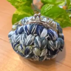 ハートのがま口ポーチ♡ハンドメイド　③グリーン　毛糸　手編み　編み物　ニット
