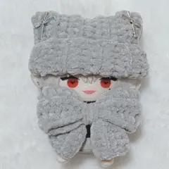 【きらグレー】でかリボン付 ネコ耳 ニット帽 10cm にじぱぺっと ぬい服