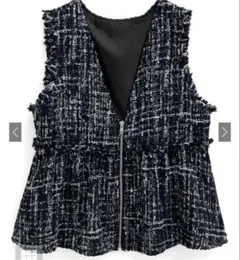 【即購入可】GRL ラメツイードペプラムジップアップベスト