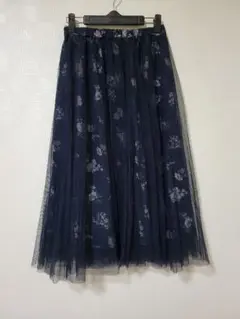 本日限定値下げ　GLACIERネイビー 花柄 フレアスカート Sサイズ