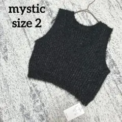 【ミスティック】新品 ニットベスト 黒 ショート丈 ラメ M Vネック 女っぽ