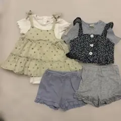 まとめ売り　プティマイン　小花柄 フリル半袖 ワンピース ショートパンツ　80