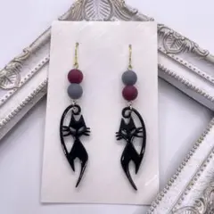 67.ハンドメイド ピアス 黒猫
