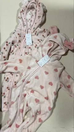 しまむら モコモコ カバーオール ロンパース うさぎ耳 80 ハート　さくらんぼ