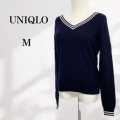 【ユニクロ】カシミヤ　Vネック　スクールニット　　ネイビー　クリケット　M