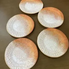 オレンジと白の陶器皿 5枚セット　陶器　小皿5枚　焼き物　陶芸