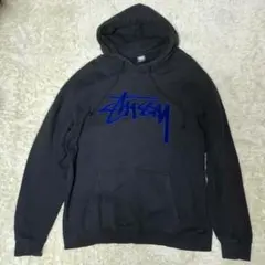 希少サイズ　STUSSY パーカー ベロアロゴ ブラック XL USA製　洗濯済