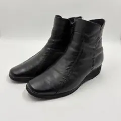 【美品】pedala 23.5cm 本革 ショートブーツ サイドジップ 黒