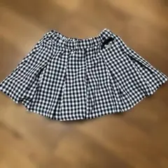 petit main 黒と白のギンガムチェック フレアスカート アンダーパンツ付