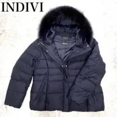 INDIVI ダウン ジャケット 15号 ネイビー フォックスファー 4way