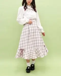 Amavel　Miladyフレア切替チェックスカート　ピンクのサムネイル